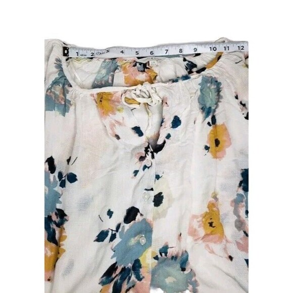 Lucky Brand Women's Floral Peasant Blouse Top keyhole (Size L) Long Sleeve - Picture 3 of 12